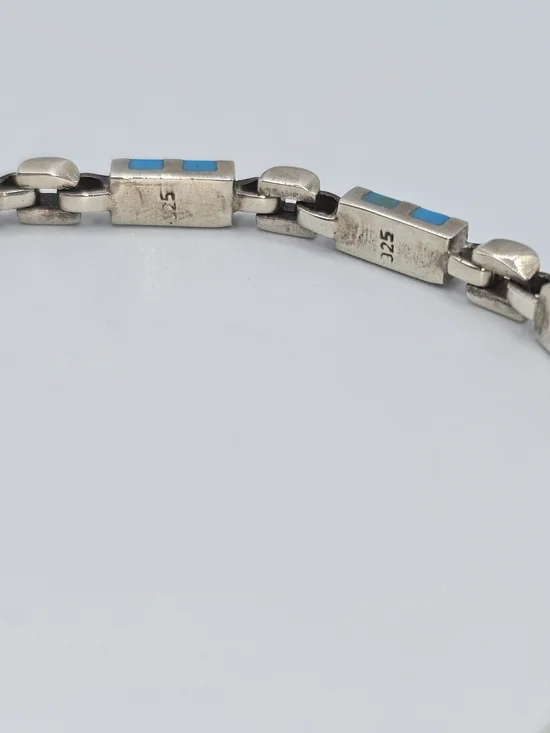 VTG Sterling Silver Turquoise Inlay Link Bracelet 7.5" Southwestern Zuni Style - Picture 4 of 10